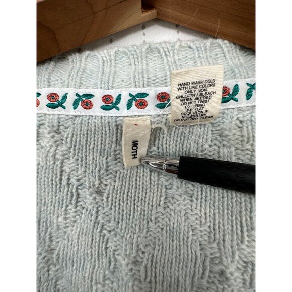 Moth Anthropologie Womens Sweater Sz S Eggshell Blue Floral-Ribbon-Trim Cropped - Picture 5 of 12